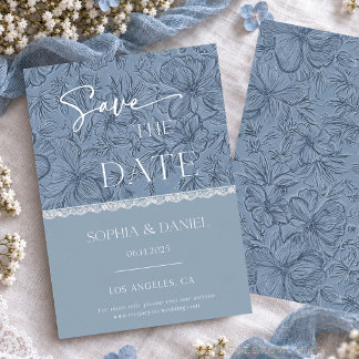 Faire-part de mariage en dentelle bleu poussiéreux