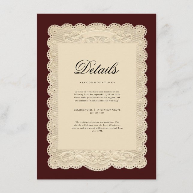 Faire-part de mariage en dentelle de papier vintag (Devant)