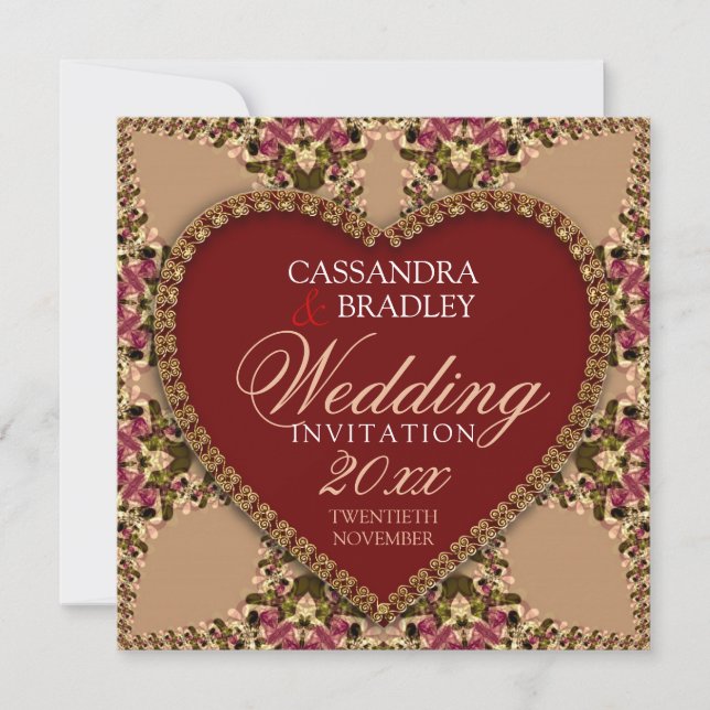 Faire-part de mariage en dentelle de rose or vieil (Devant)