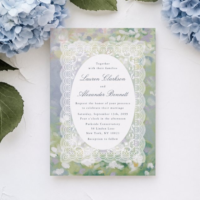 Faire-part de mariage en dentelle florale pastel (Créateur téléchargé)