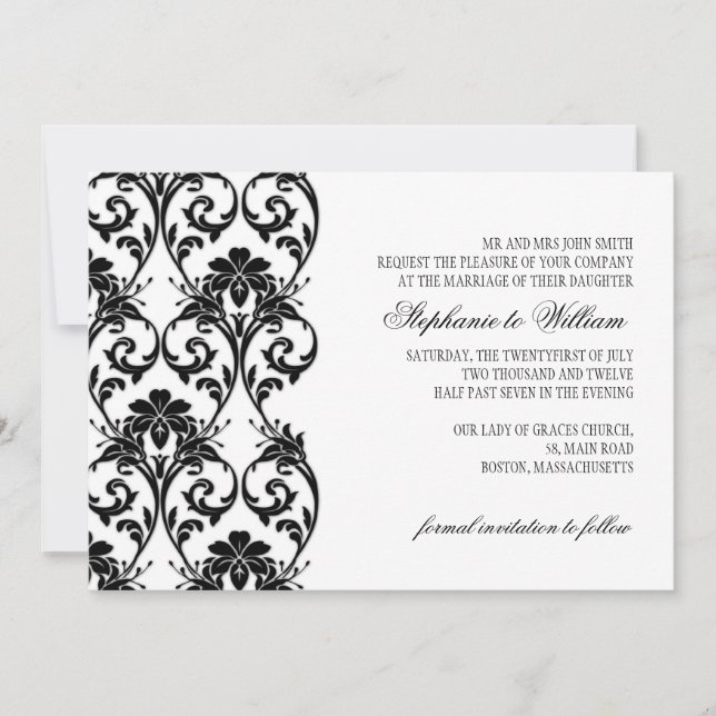 Faire-part de mariage en dentelle noire vintage (Devant)