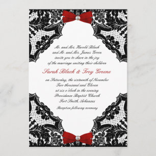 Faire-part de mariage en dentelle rouge, blanche e
