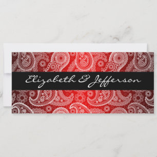 Faire-part de mariage en dentelle rouge satin et b