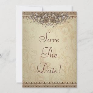 Faire-part de mariage en dentelle vintage beige