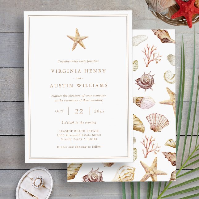 Faire-part de mariage en étoile de mer (Elegant Beach Starfish Watercolor Wedding Invitation by Painted Paperie
)