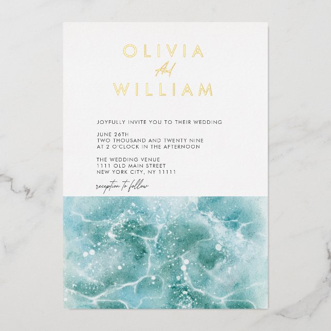 Faire-part de mariage en feuille d'aluminium Vague (Recto)