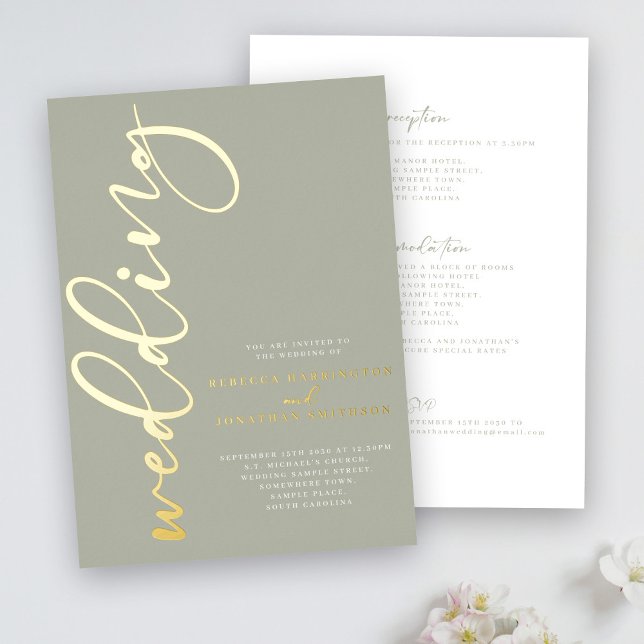 Faire-part de mariage en feuille de papier vert sa (Créateur téléchargé)
