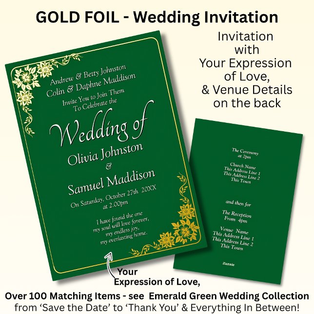 Faire-part de mariage en feuille d'or Émeraude Ver (Créateur téléchargé)