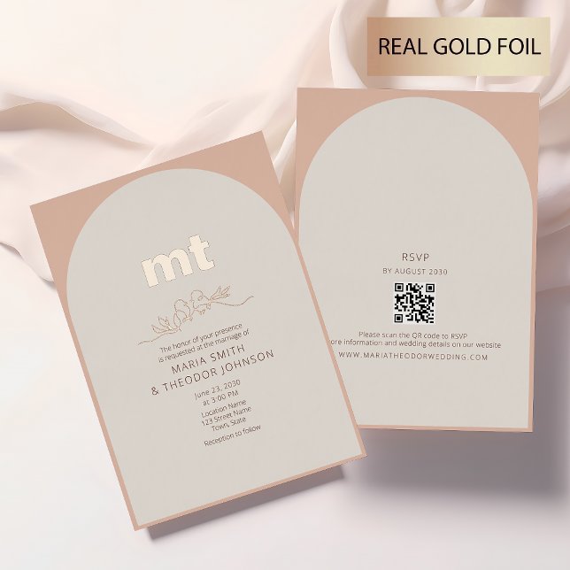 Faire-part de mariage en feuille d'or rose pêche + (Créateur téléchargé)