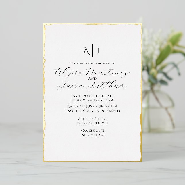 Faire-part de mariage en feuille métallisée à bord (Debout devant)