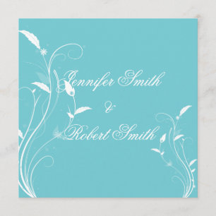 Faire-part de mariage en filigrane floral bleu