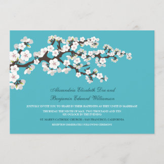 Faire-part de mariage en fleurs de cerisiers (aqua
