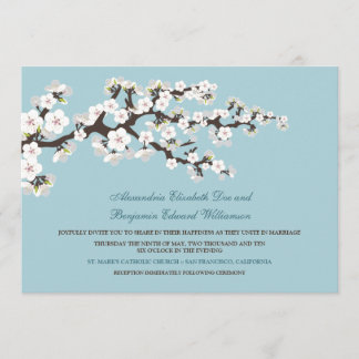 Faire-part de mariage en fleurs de cerisiers (bleu