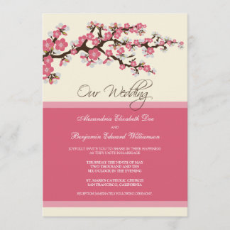Faire-part de mariage en fleurs de cerisiers (rose