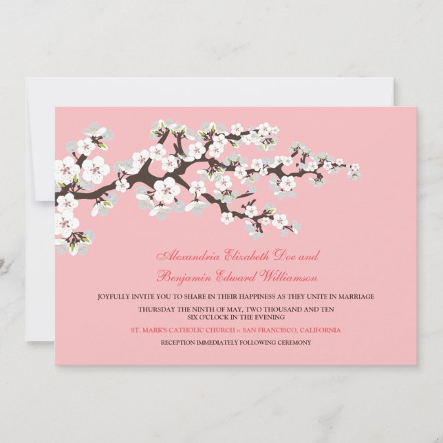 Faire-part de mariage en fleurs de cerisiers (rose (Devant)