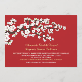Faire-part de mariage en fleurs de cerisiers (roug