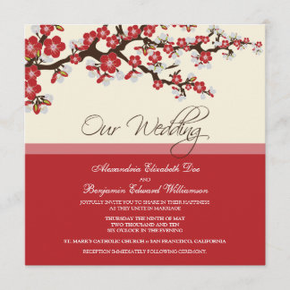 Faire-part de mariage en fleurs de cerisiers (roug