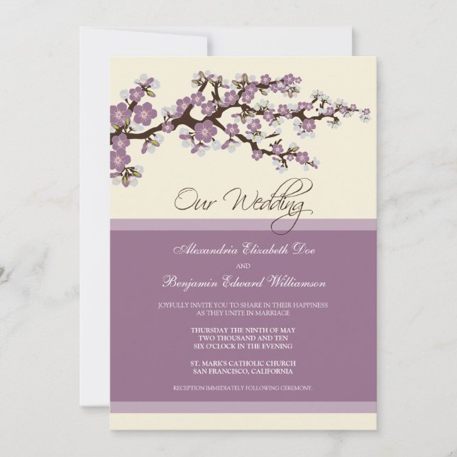 Faire-part de mariage en fleurs de cerisiers (viol (Devant)