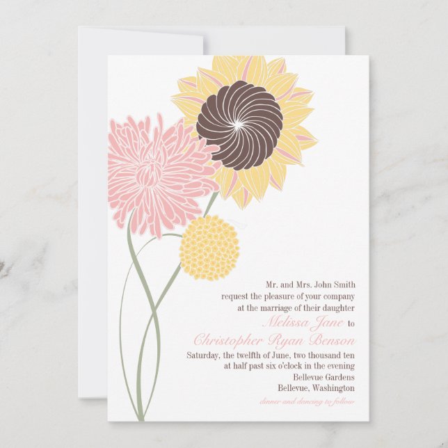Faire-part de mariage en fleurs du jardin (Devant)