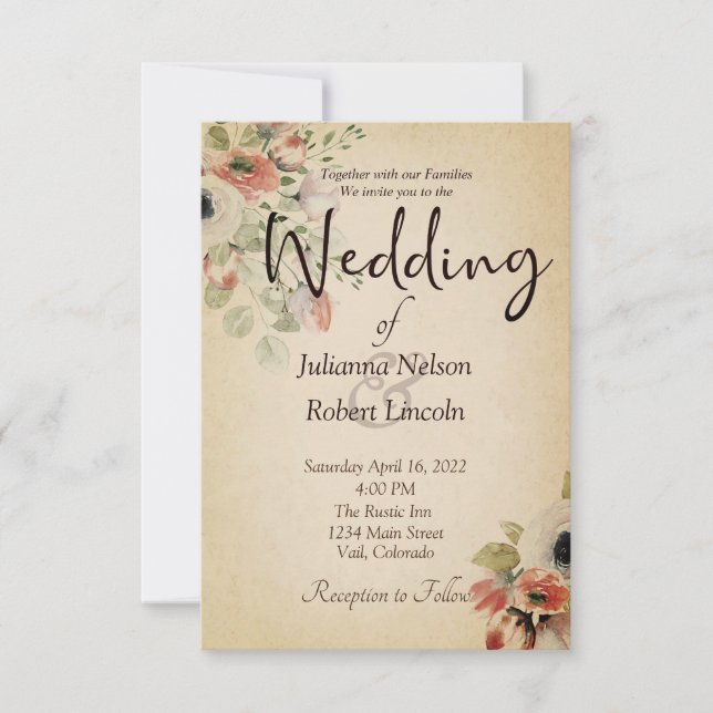 Faire-part de mariage en fleurs rose profond sur p (Devant)