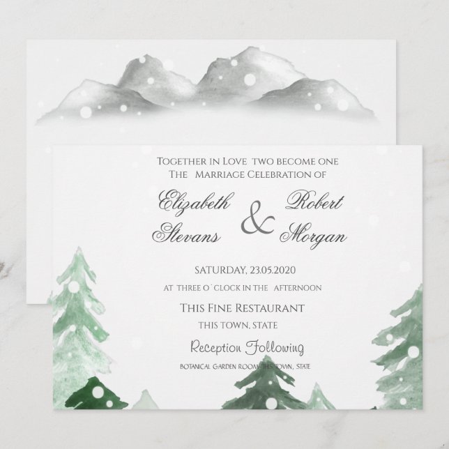 Faire-part de mariage en forêt boisée (Devant / Derrière)