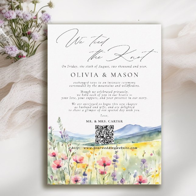 Faire-part de mariage en fuite dans les fleurs sau (mountain wedding announcement elopement wildflowers meadow floral watercolor modern calligraphy )