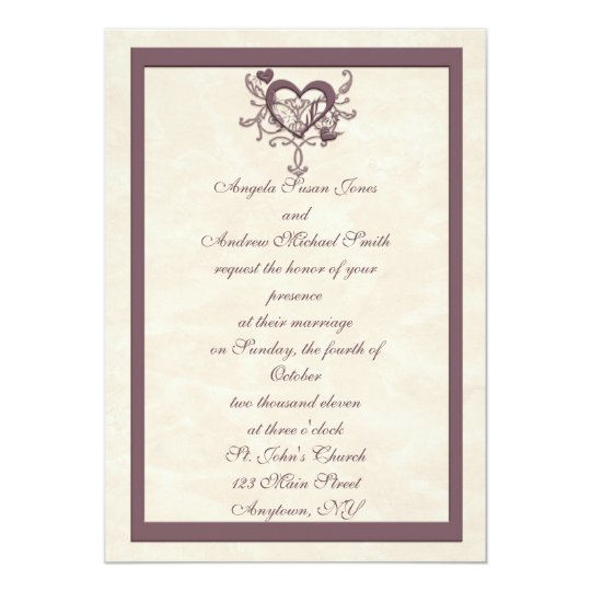 Faire-part de mariage en ivoire de coeur de prune