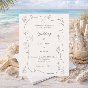 Faire-part de mariage en ivoire de sable de plage 