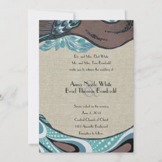 Faire-part de mariage en lin bleu ciel Vintage