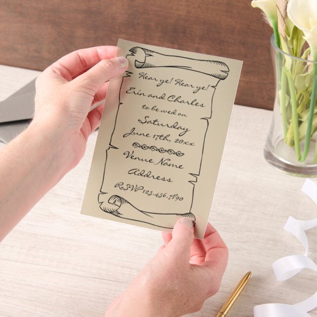 Faire-part de mariage en lin sur parchemin médiéva (Ordinateur de poche)