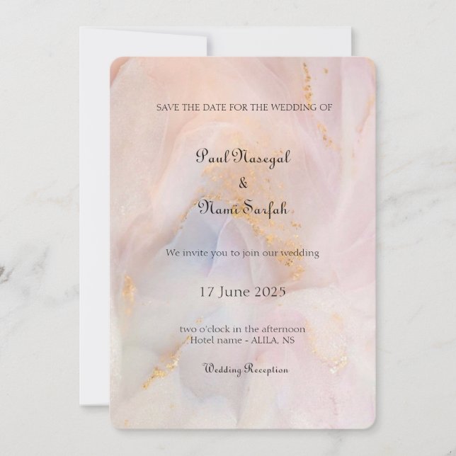 Faire-part de mariage en marbre blanc et or (Devant)