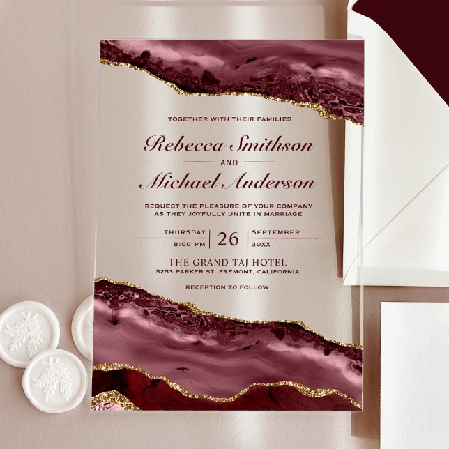 Faire-part de mariage en marbre d'agate bordeaux e (Créateur téléchargé)