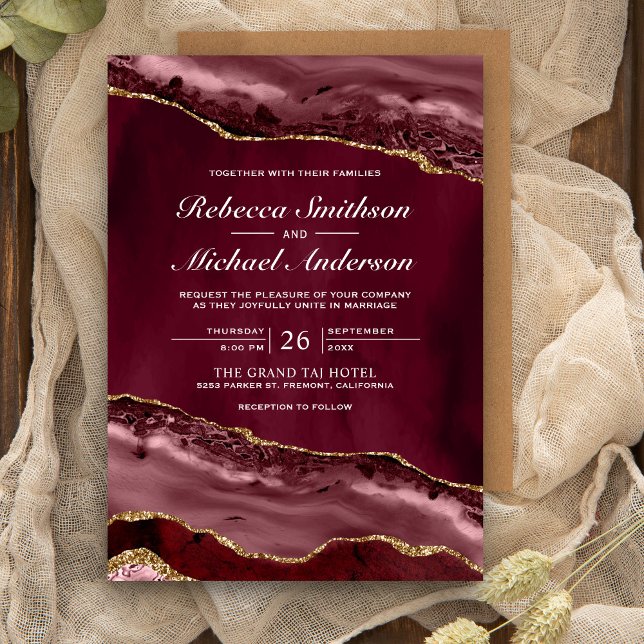 Faire-part de mariage en marbre d'agate bordeaux e (Créateur téléchargé)