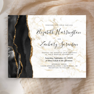 Faire-part de mariage en marbre d'agate noir or bu