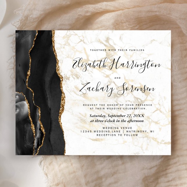 Faire-part de mariage en marbre d'agate noir or bu (Créateur téléchargé)