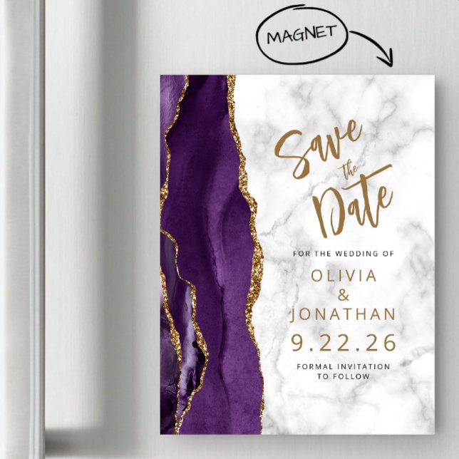 Faire-part de mariage en marbre d'agate or violet (Créateur téléchargé)