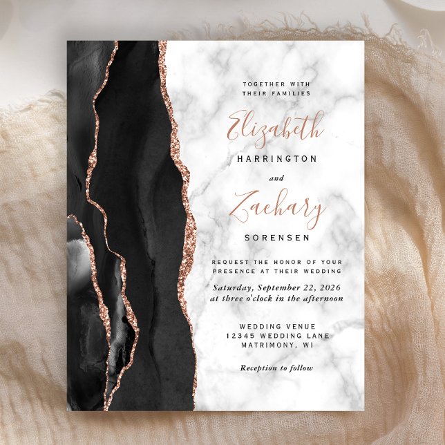Faire-part de mariage en marbre d'agate rose doré  (Créateur téléchargé)