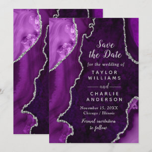 Faire-part de mariage en marbre d'agate violet et