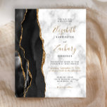Faire-part de mariage en marbre d'âge or noir Budg<br><div class="desc">Le bord gauche de cette élégante faire-part de mariage moderne est orné d'une bordure en aquarelle noire ornée d'une parties scintillant en faux or. Le texte personnalisable combine écriture manuscrite couleur or avec cuivre noir et polices italiques sur un arrière - plan en marbre gris et blanc. L'envers est assorti...</div>