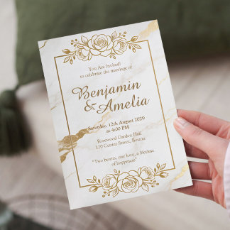 Faire-part de mariage en marbre d'or blanc