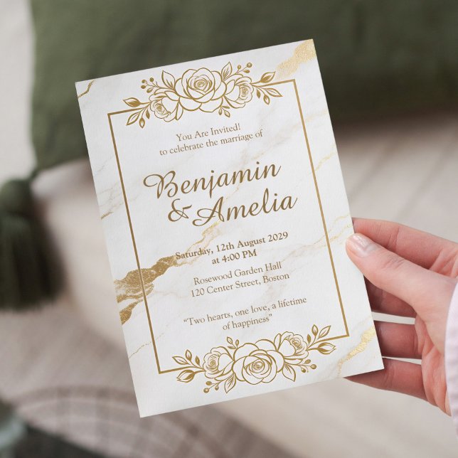 Faire-part de mariage en marbre d'or blanc (Créateur téléchargé)