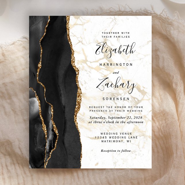 Faire-part de mariage en marbre d'or et agate noir (Créateur téléchargé)