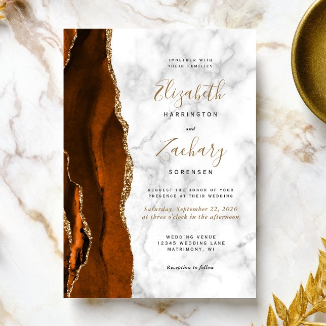 Faire-part de mariage en marbre doré et agate oran (Créateur téléchargé)