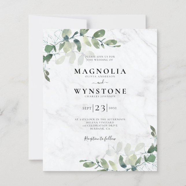 Faire-part de mariage en marbre Eucalyptus Budget (Devant)