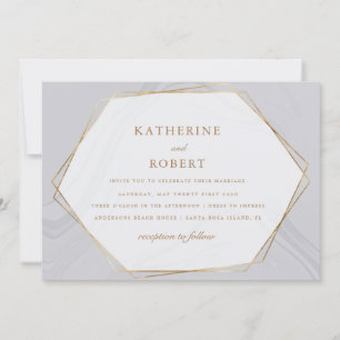faire-part de mariage en marbre géomatique or