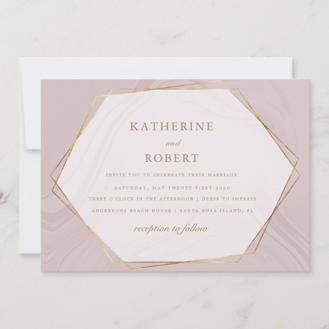 faire-part de mariage en marbre géomatique or (Devant)