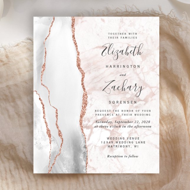 Faire-part de mariage en marbre gris agate et or r (Créateur téléchargé)