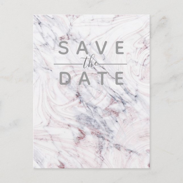 Faire-part de mariage en marbre gris blanc de rose (Devant)