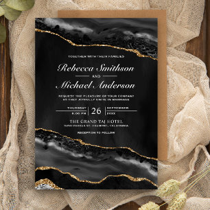Faire-part de mariage en marbre noir et or
