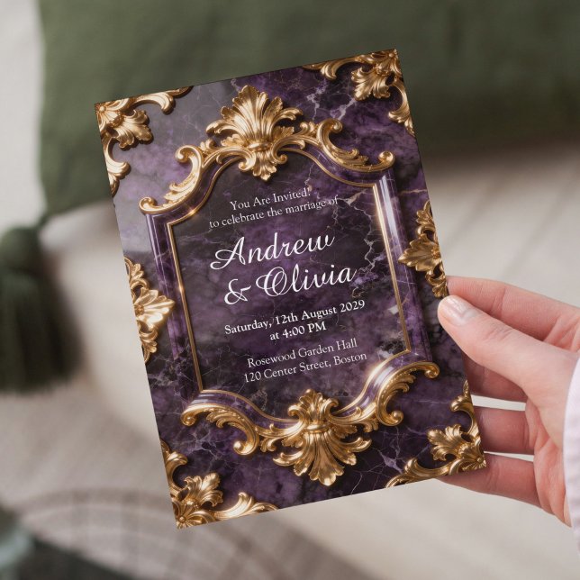 Faire-part de mariage en marbre or violet (Créateur téléchargé)